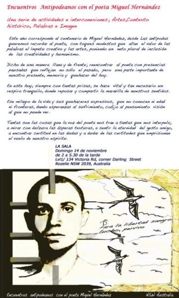 Cartel; Encuentros Antipodeanos con el poeta Miguel Hernández
